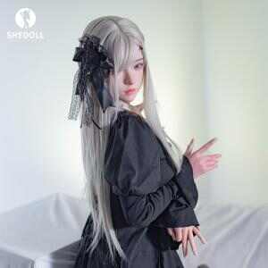 SHEDOLL 顧小雨 158cm 哥德蘿莉塔 · 銀金髮絲+可動關節 · 蕾絲吊帶襪坐姿 · 私處復刻定制